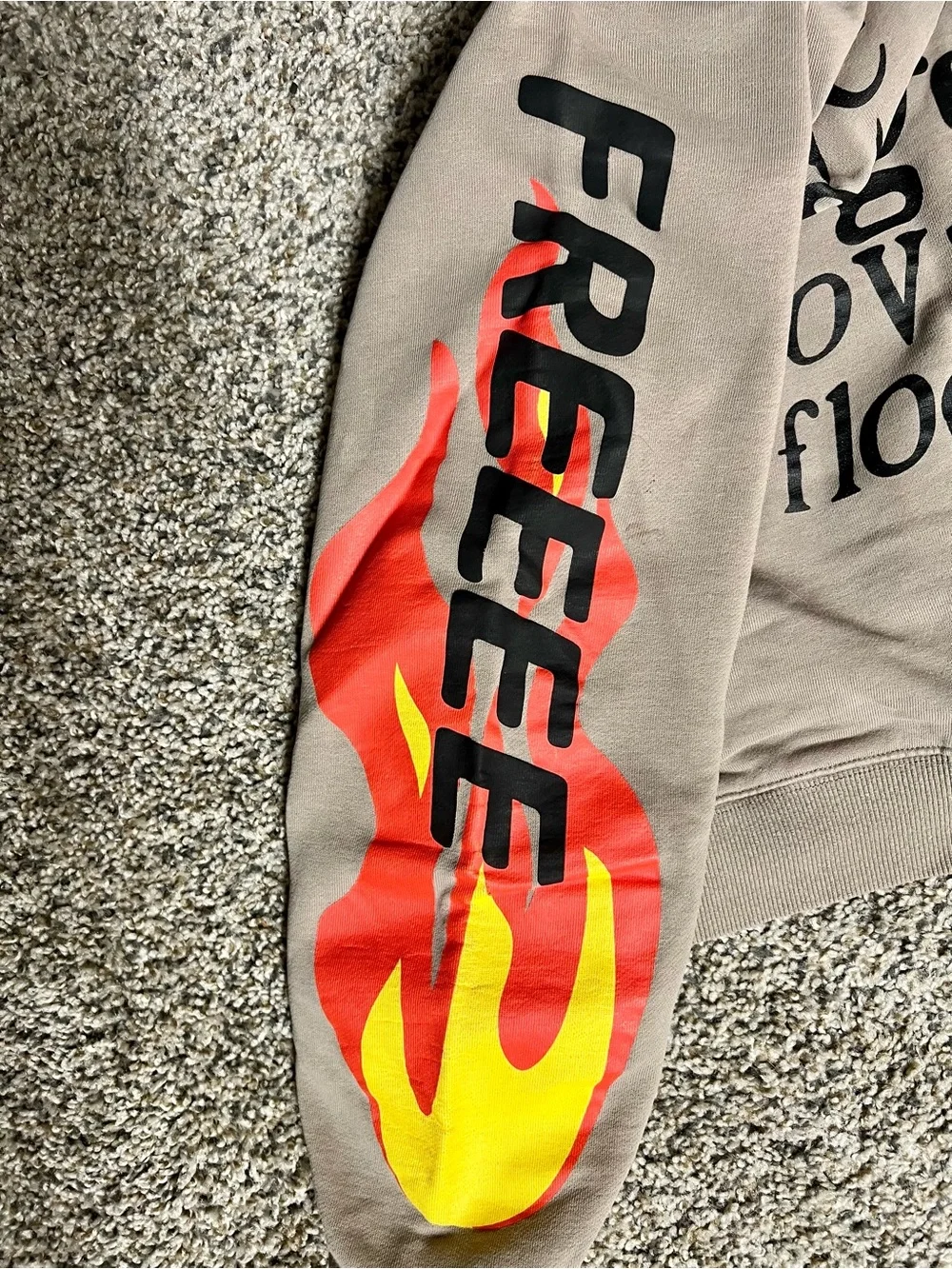 Taupe Crewneck Sweatshirt with Red Heart Graphic